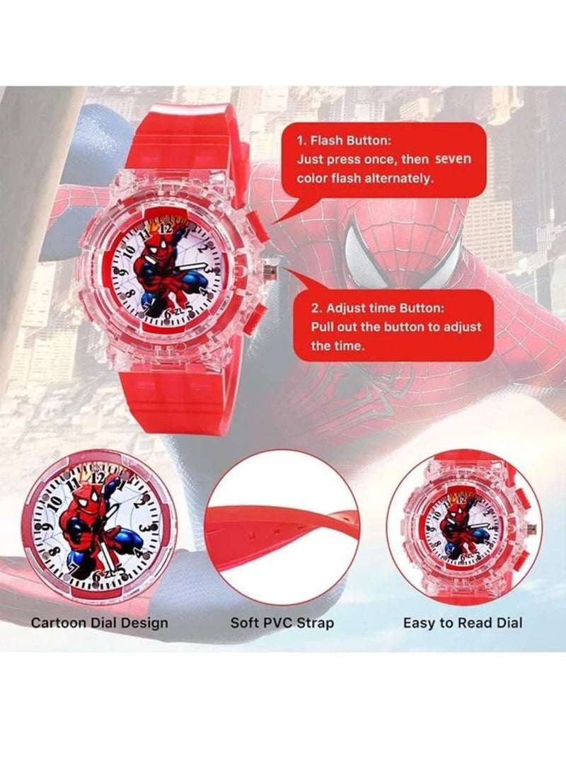 Spider-Man Kids Watch, Superhero Kids Analog Watch for Boys Girls, Adjustable Strap Learning Time Kids Wrist Watch with 7 Colors Flashing, Cool Inexpensive Gift for Toddlers, Boys, Girls - Image 3