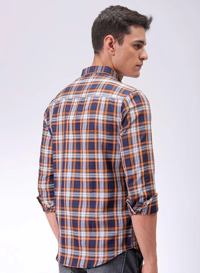 شركة المرآب الهندية Men Slim Fit Checkered Full Sleeves Cutaway Collar Casual Shirt