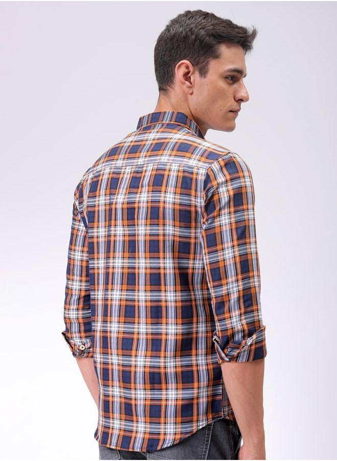 The Indian Garage Co Men Slim Fit Checkered Full Sleeves Cutaway Collar Casual Shirt  - Image 2