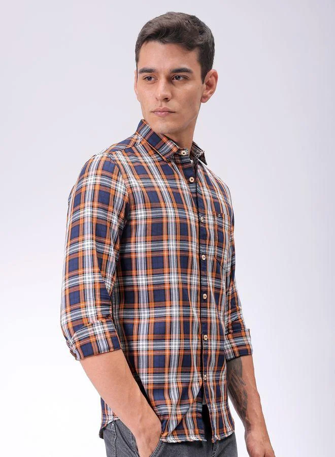 شركة المرآب الهندية Men Slim Fit Checkered Full Sleeves Cutaway Collar Casual Shirt