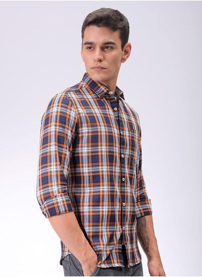The Indian Garage Co Men Slim Fit Checkered Full Sleeves Cutaway Collar Casual Shirt  - Image 5