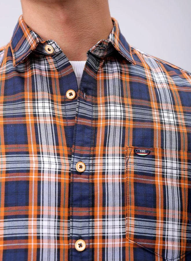شركة المرآب الهندية Men Slim Fit Checkered Full Sleeves Cutaway Collar Casual Shirt