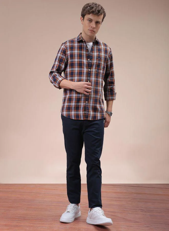 شركة المرآب الهندية Men Slim Fit Checkered Full Sleeves Cutaway Collar Casual Shirt