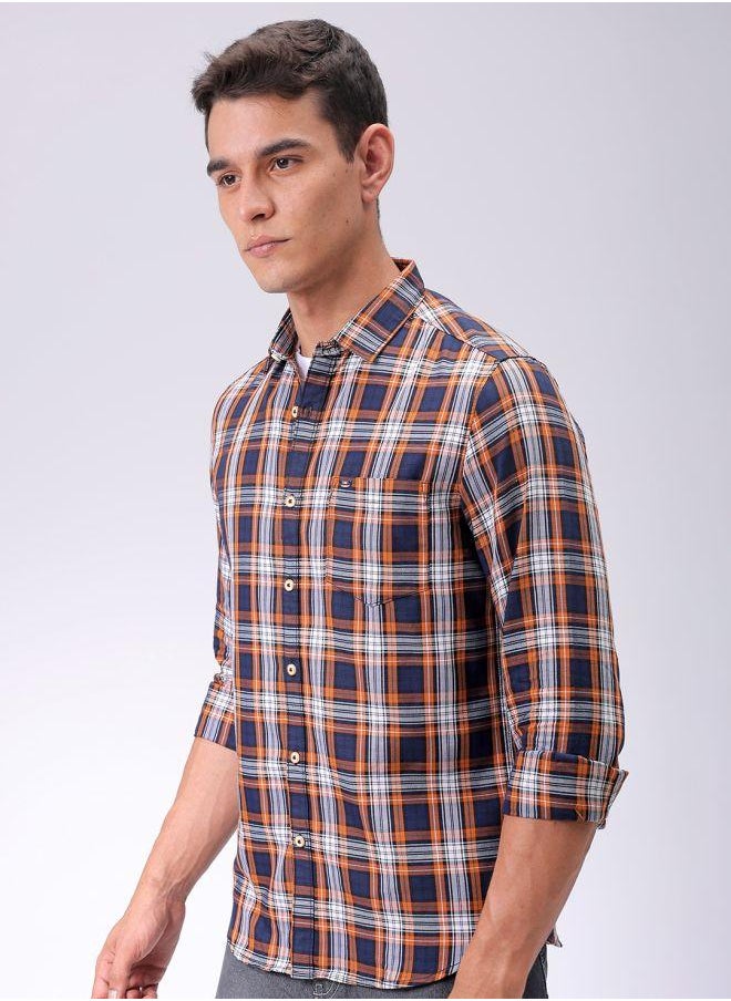 The Indian Garage Co Men Slim Fit Checkered Full Sleeves Cutaway Collar Casual Shirt  - Image 4