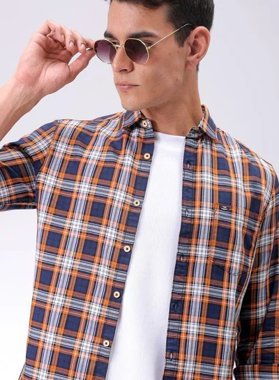 شركة المرآب الهندية Men Slim Fit Checkered Full Sleeves Cutaway Collar Casual Shirt