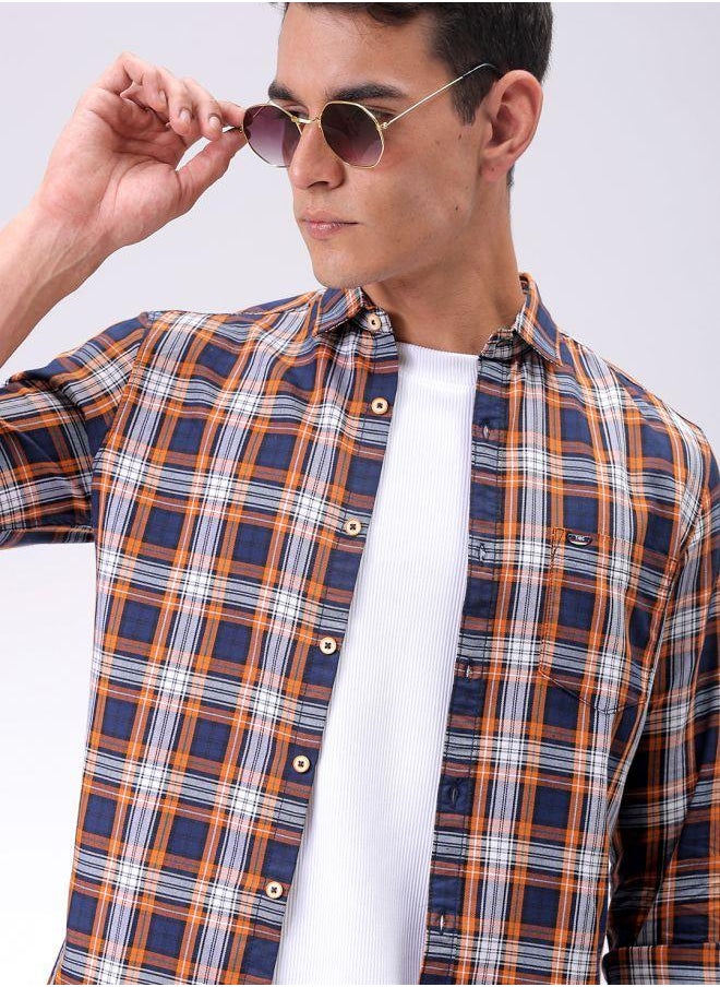 The Indian Garage Co Men Slim Fit Checkered Full Sleeves Cutaway Collar Casual Shirt  - Image 1