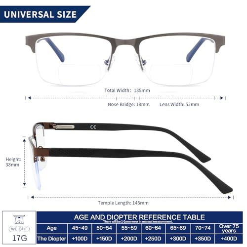 Kafirlo Bifocal Reading Glasses Men Blue Light Blocking Readers With Pouches Half Rimless Metal Frame Progressive Transition Eyeglasses Cheaters Designer Fashion Eyewear 3 Pack +1.00 - Image 3