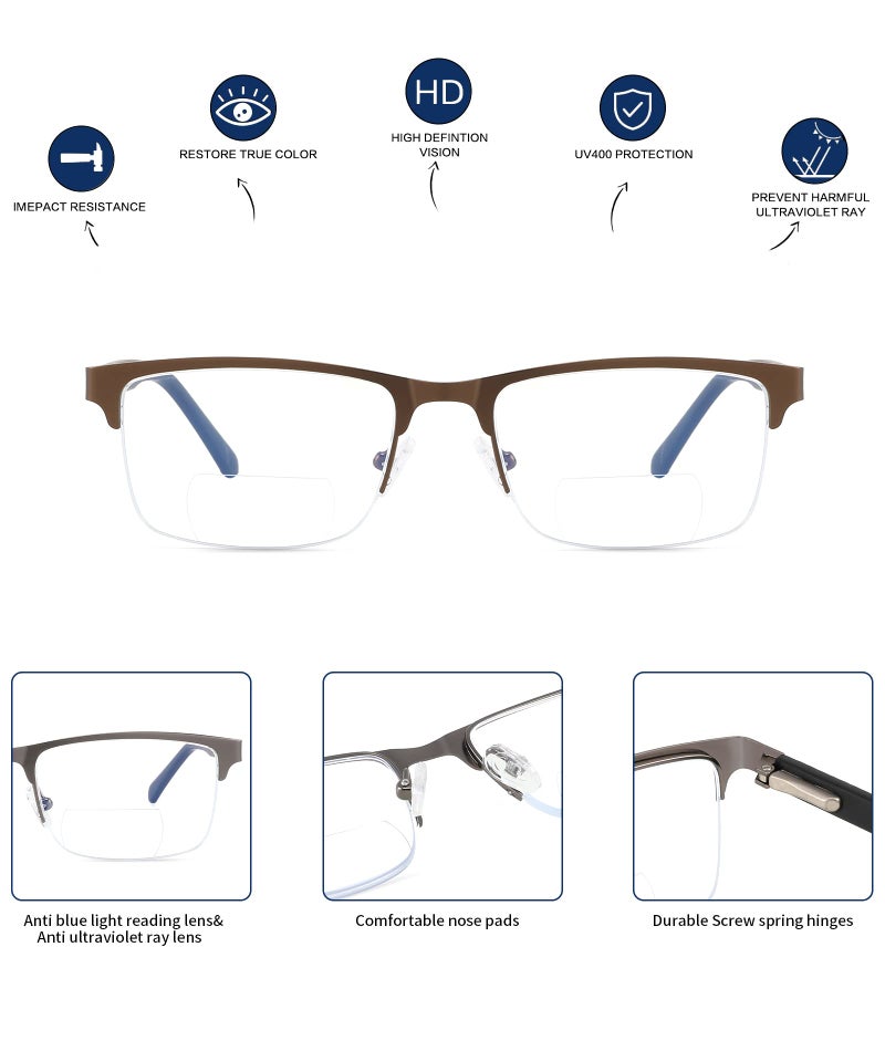 Kafirlo Bifocal Reading Glasses Men Blue Light Blocking Readers With Pouches Half Rimless Metal Frame Progressive Transition Eyeglasses Cheaters Designer Fashion Eyewear 3 Pack +1.00 - Image 4