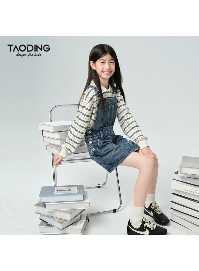 Taoting Girls' Denim Overall Dress Spring Large Kids Casual Loose Strap Dress Pee Girls' Skirt - Image 2