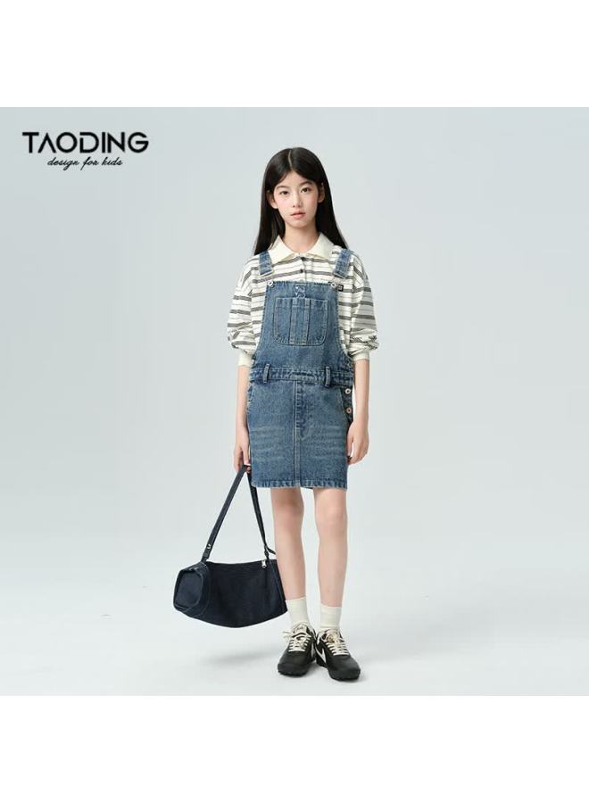 Taoting Girls' Denim Overall Dress Spring Large Kids Casual Loose Strap Dress Pee Girls' Skirt - Image 3