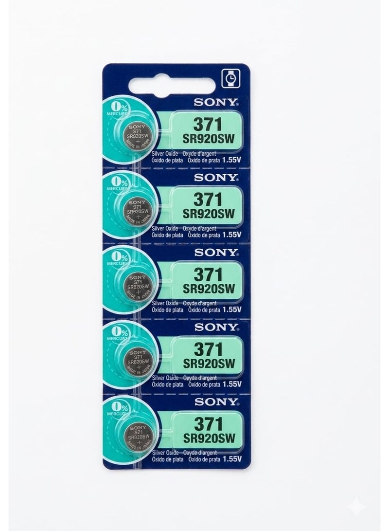 Sony SR920SW 371 Silver Oxide 1.55V Button Cell Batteries For Watches - 5 Pieces
