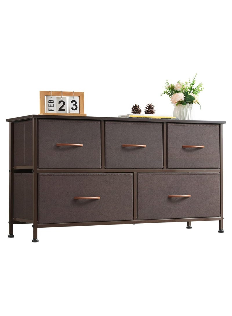 Generic TV Table Large Capacity Storage Cabinet Retro Style TV Cabinet with Steel Frame and 5 Fabric Drawers TV Stand for Bedroom Livingroom - Image 3