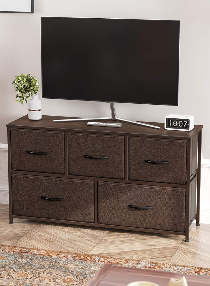 Generic TV Table Large Capacity Storage Cabinet Retro Style TV Cabinet with Steel Frame and 5 Fabric Drawers TV Stand for Bedroom Livingroom - Image 1