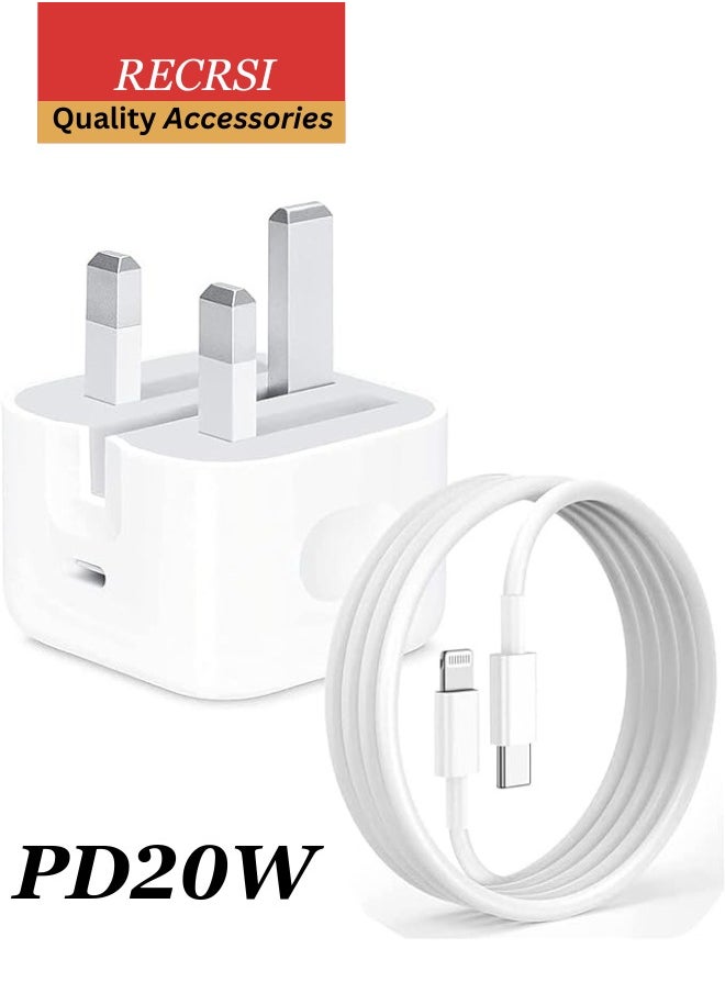 RECRSI - Recrsi PD20W USB C Wall Fast Charger with 2m USB C to Lightning Cable Compatible with iPhone 14/14 Pro/14 Pro Max/13/12/SE2020/11/XR/XS Max/X/iPad etc - Image 1