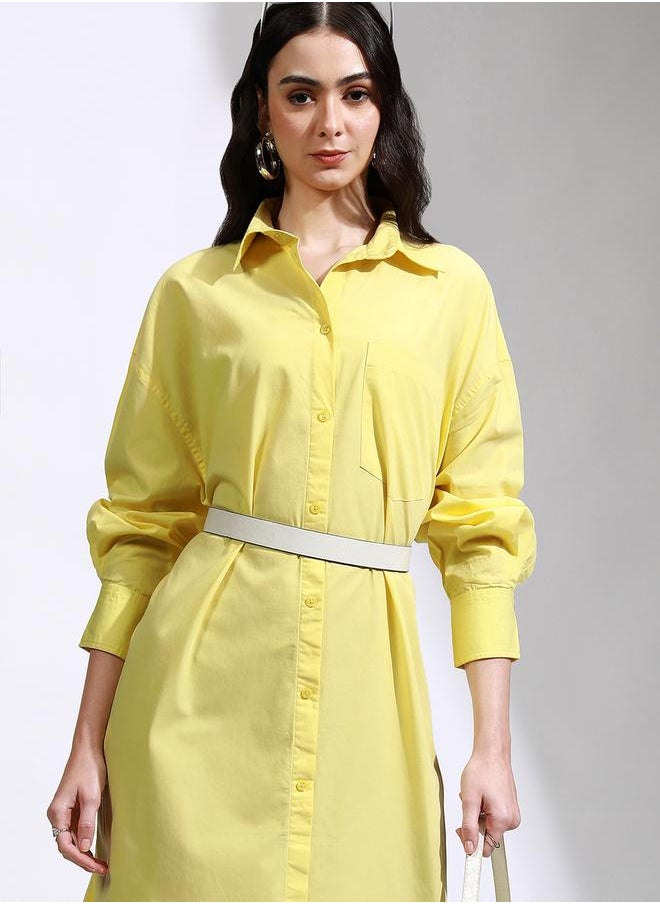 Tokyo Talkies Collared Shirt Knee Length Dress with Pocket Detail by Styli  - Image 1