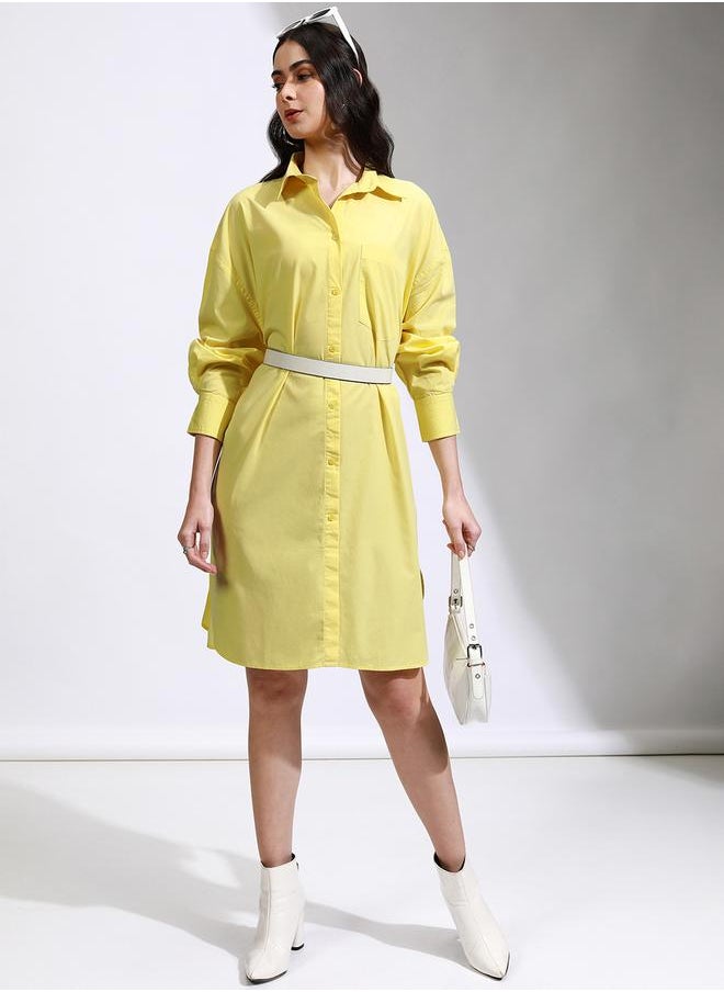 Tokyo Talkies Collared Shirt Knee Length Dress with Pocket Detail by Styli  - Image 2
