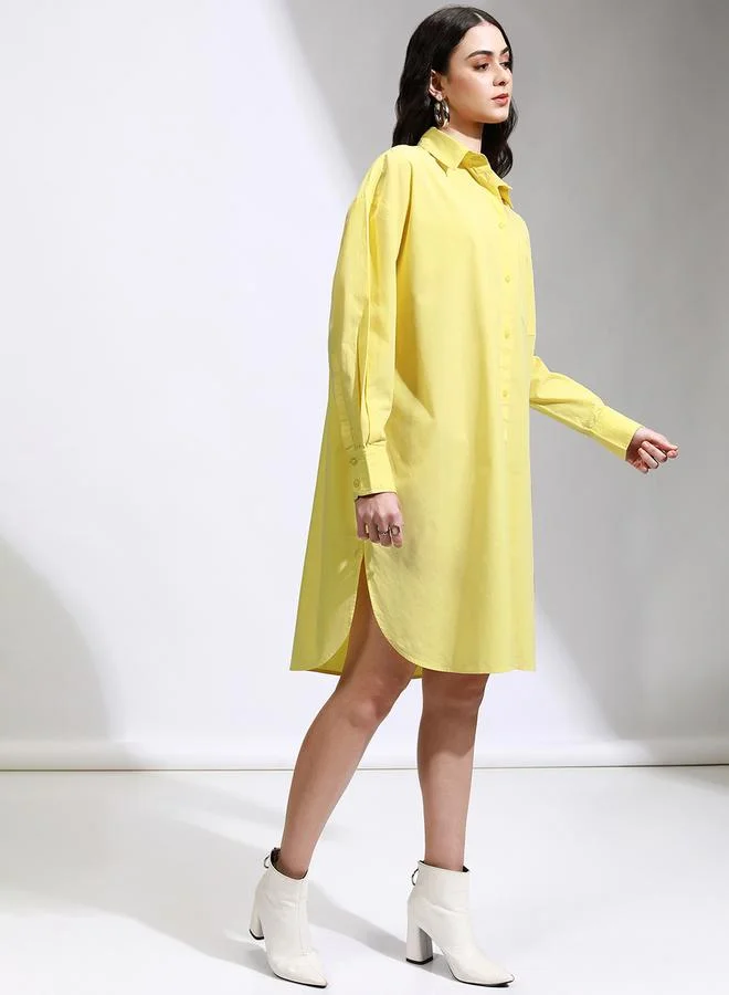 Tokyo Talkies Collared Shirt Knee Length Dress with Pocket Detail by Styli
