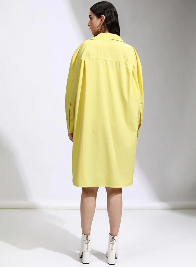 Tokyo Talkies Collared Shirt Knee Length Dress with Pocket Detail by Styli