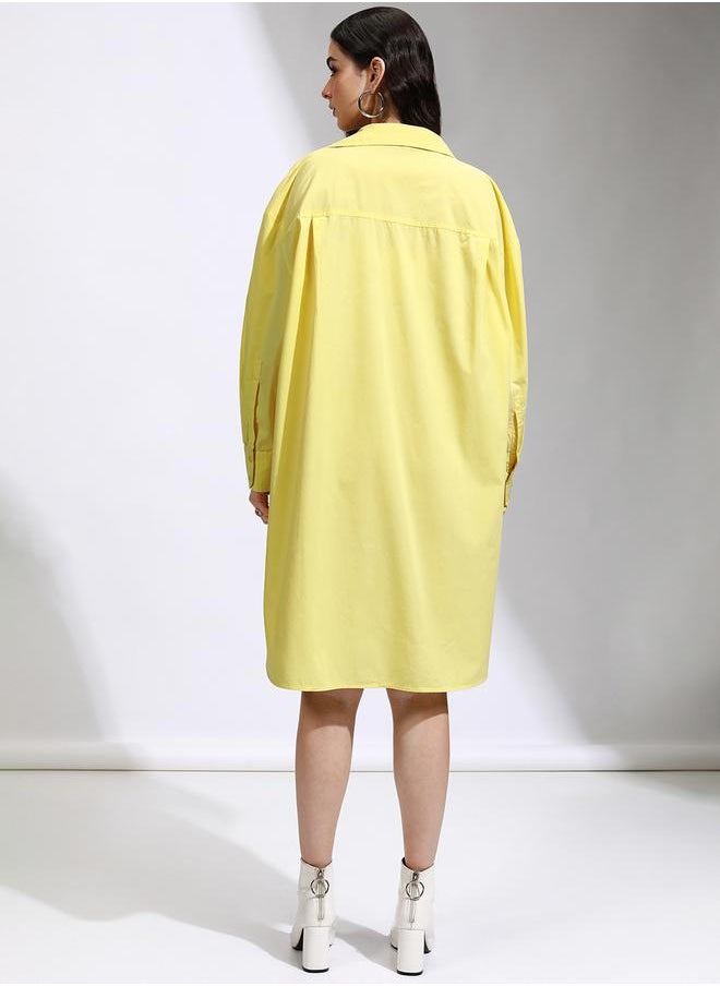Tokyo Talkies Collared Shirt Knee Length Dress with Pocket Detail by Styli  - Image 3