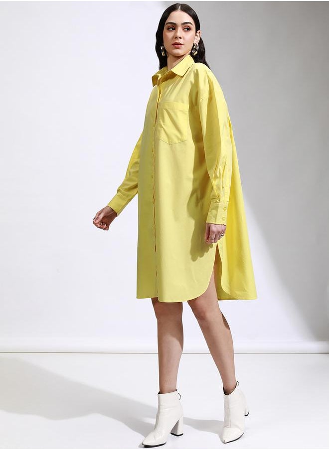 Tokyo Talkies Collared Shirt Knee Length Dress with Pocket Detail by Styli  - Image 4