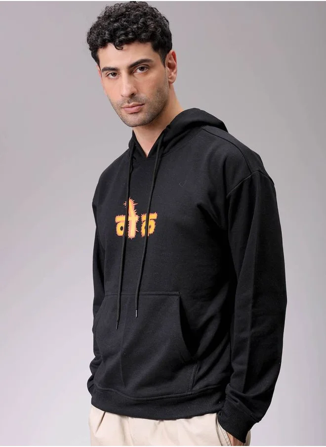 The Indian Garage Co Men Oversized Placement Print Overhead Hooded Sweatshirt
