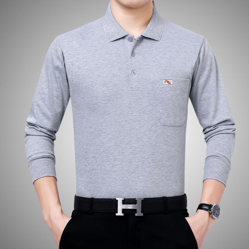 New middle-aged and elderly long-sleeved T-shirt, pure cotton men's dad advertising shirt, red zodiac year lapel middle-aged base shirt - Image 3