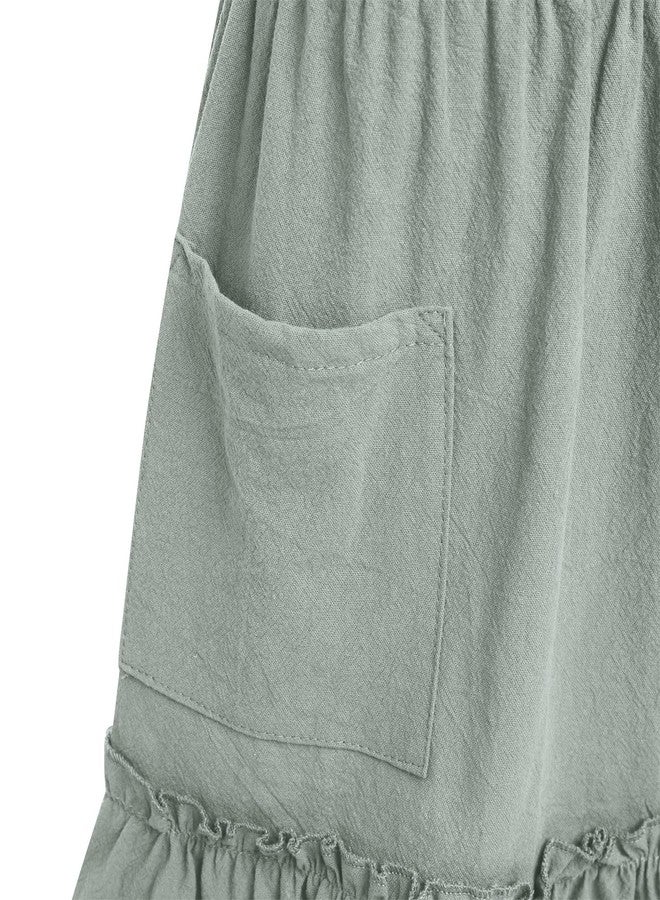 OBEEII Kids Aprons for Cooking Cotton Linen Children Baking Kitchen Apron Gardening Baking Pinafore Dress with Pockets Green 6-10 Years - Image 4