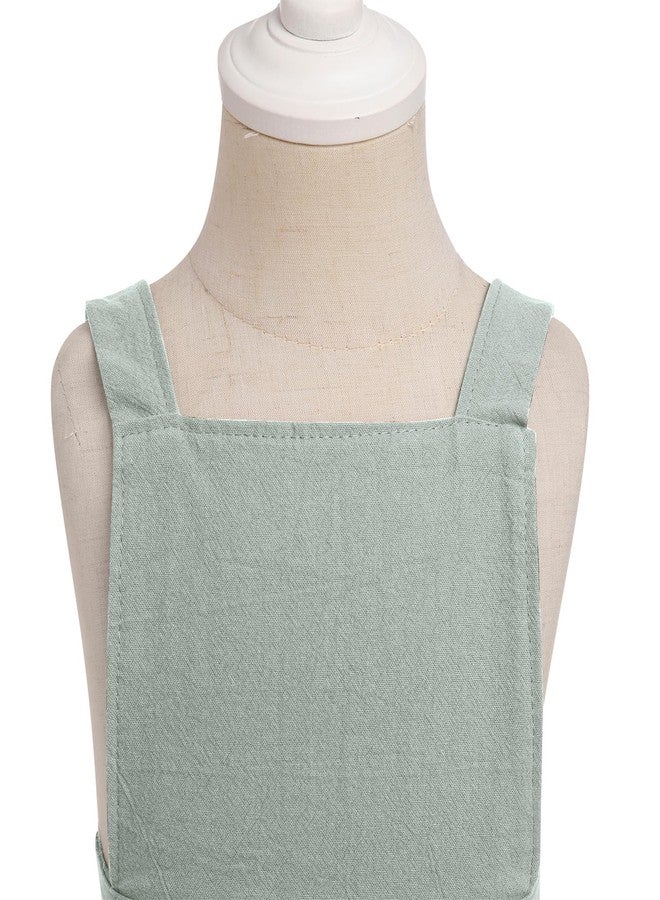 OBEEII Kids Aprons for Cooking Cotton Linen Children Baking Kitchen Apron Gardening Baking Pinafore Dress with Pockets Green 6-10 Years - Image 3