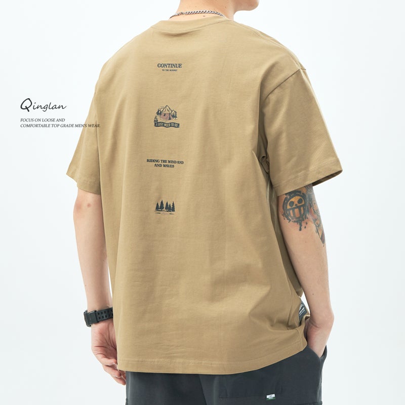 Heavy Cotton Short-Sleeved T-Shirt Men'S American Fashionable Loose Plus Size T-Shirt Half-Sleeved Base Shirt Top - Image 2
