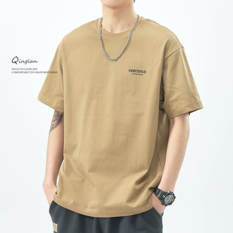 Heavy Cotton Short-Sleeved T-Shirt Men'S American Fashionable Loose Plus Size T-Shirt Half-Sleeved Base Shirt Top - Image 1