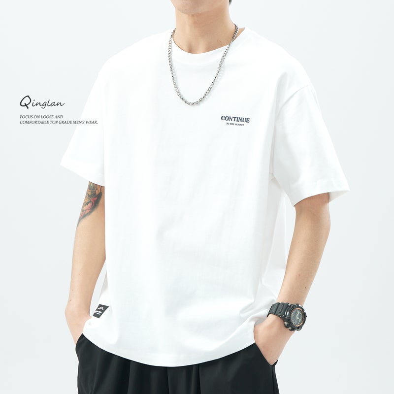 Heavy Cotton Short-Sleeved T-Shirt Men'S American Fashionable Loose Plus Size T-Shirt Half-Sleeved Base Shirt Top - Image 5
