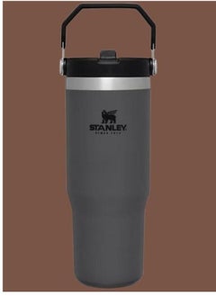 IceFlow Flip Straw Water Bottle, 0.88L – Vacuum Insulated, Leakproof & BPA-Free – Keeps Water Cold for 12 Hours – Easy-Carry, Dishwasher Safe Stainless Steel Travel Mug (Charcoal)