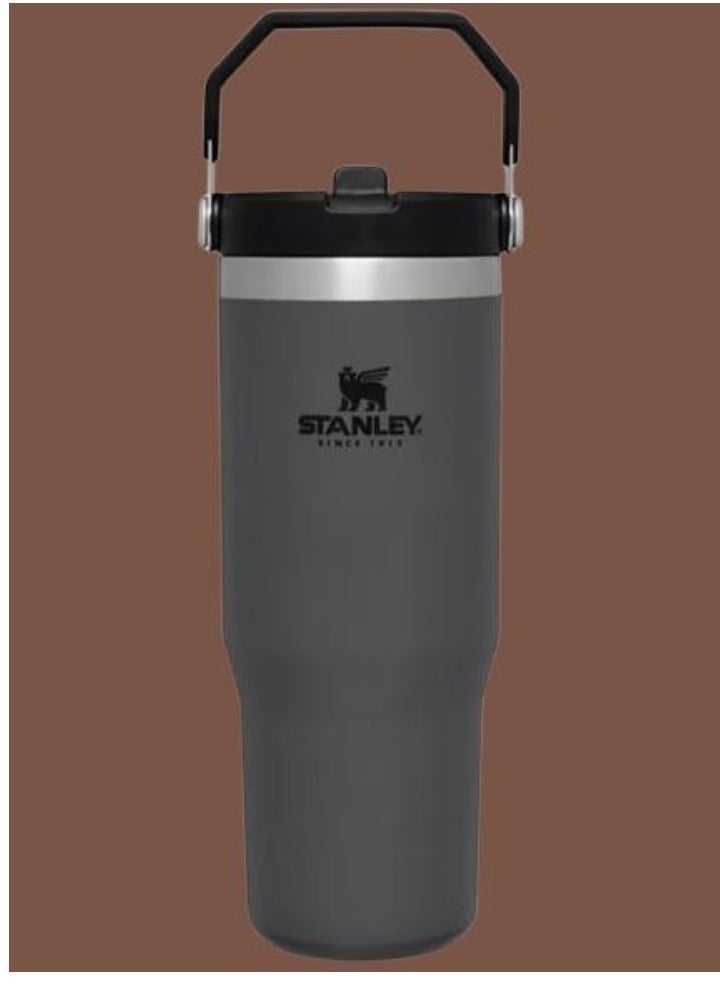 Stanley - IceFlow Flip Straw Water Bottle, 0.88L – Vacuum Insulated, Leakproof & BPA-Free – Keeps Water Cold for 12 Hours – Easy-Carry, Dishwasher Safe Stainless Steel Travel Mug (Charcoal) - Image 1