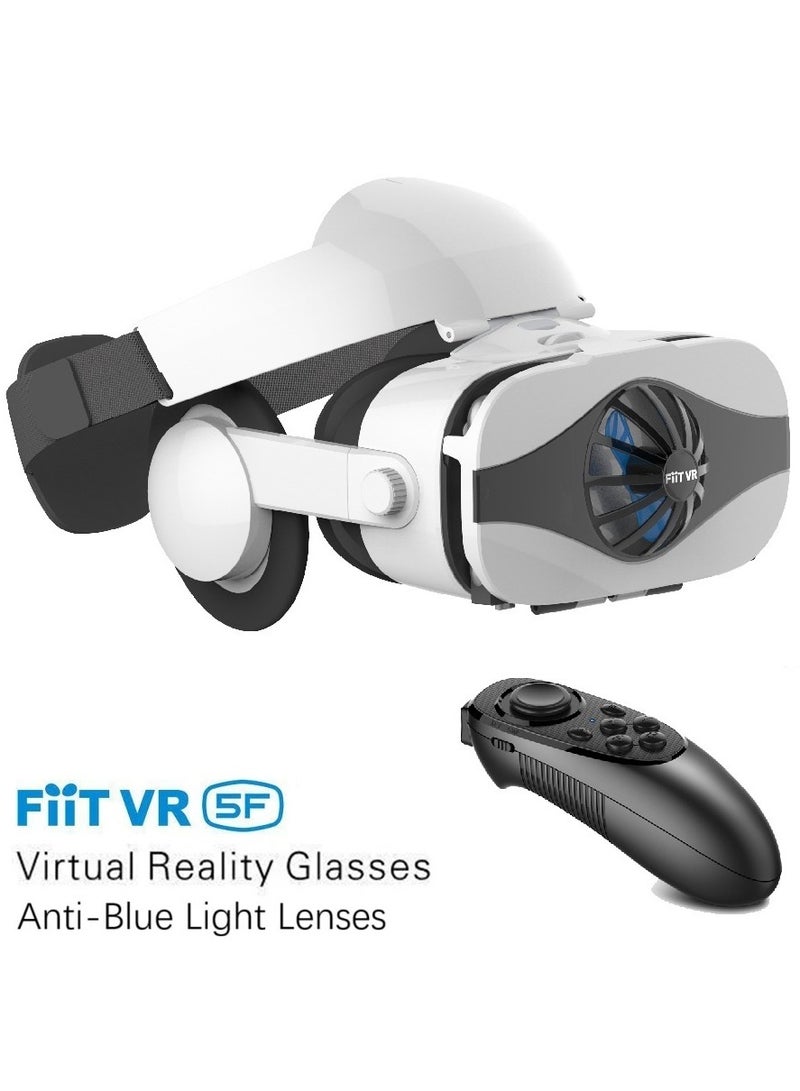 general Classic VR Goggles FIIT VR 5F+Controller Virtual Reality VR Headset 3D Glasses Fan Cooling for Movies & Video Games, Compatible with Android, iOS, HarmonyOS, Smartphone within 4.0-6.3inch Screen Pupil Distance Adjusting Function, IMAX Cinema/360°View/3D Games, Lightweight, Comfortable Material, Ergonomic Design, Mini Fan Physical Cold Wind Phone Cooling - Image 1