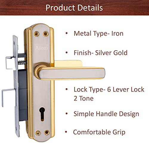 Atom Heavy Duty Mortise Door Lock for Bedroom, Living Room, Main Door, Silver Gold Finish | 3 Keys | 6 Lever Double Stage Lockset for House Hotel Office(606KY) - Image 4