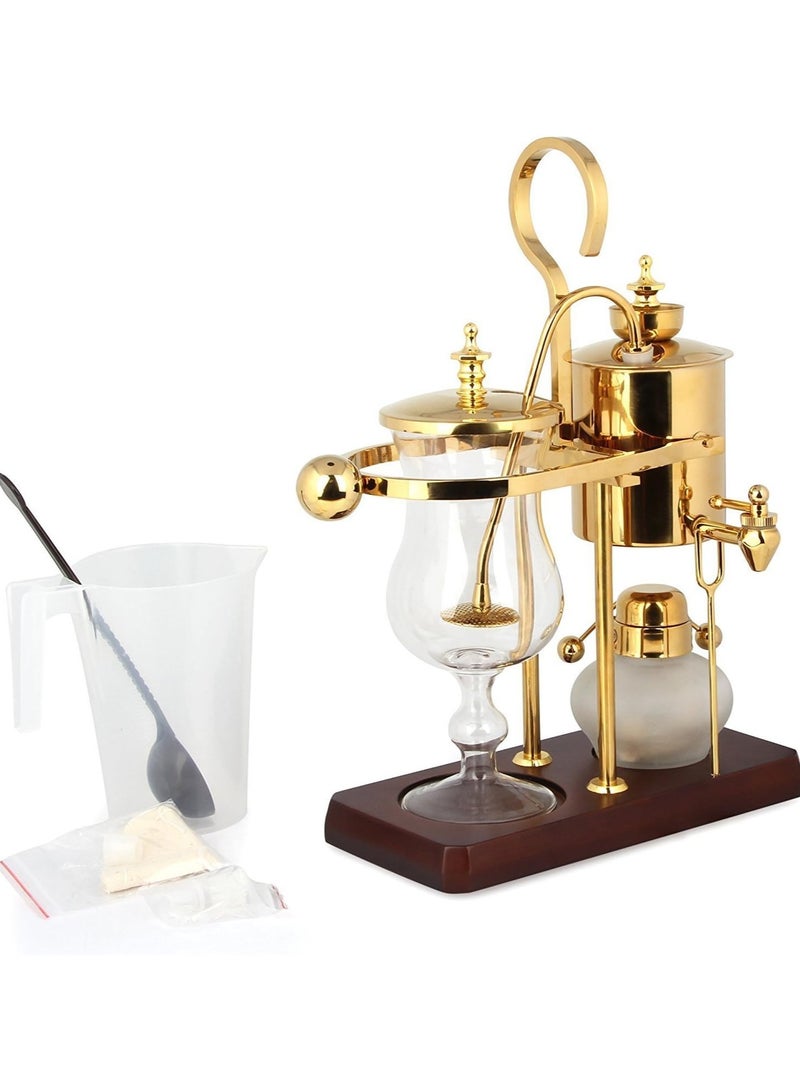 أوالور ماكينة صنع القهوة بالسيفون، ماكينة صنع القهوة بالسيفون ذات توازن العائلة المالكة الفاخرة، نظام تخمير الفراغ، نقطة ارتكاز مزدوجة الحواف مع مقبض على شكل حرف T، لون ذهبي كلاسيكي عتيق فاخر - Image 3