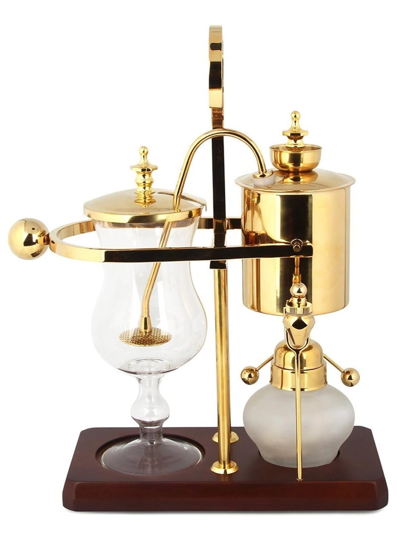 أوالور ماكينة صنع القهوة بالسيفون، ماكينة صنع القهوة بالسيفون ذات توازن العائلة المالكة الفاخرة، نظام تخمير الفراغ، نقطة ارتكاز مزدوجة الحواف مع مقبض على شكل حرف T، لون ذهبي كلاسيكي عتيق فاخر - Image 1