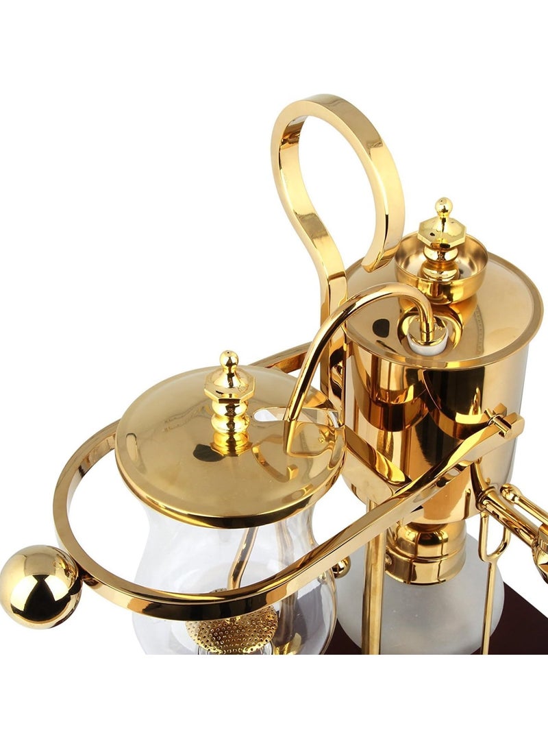 أوالور ماكينة صنع القهوة بالسيفون، ماكينة صنع القهوة بالسيفون ذات توازن العائلة المالكة الفاخرة، نظام تخمير الفراغ، نقطة ارتكاز مزدوجة الحواف مع مقبض على شكل حرف T، لون ذهبي كلاسيكي عتيق فاخر - Image 5