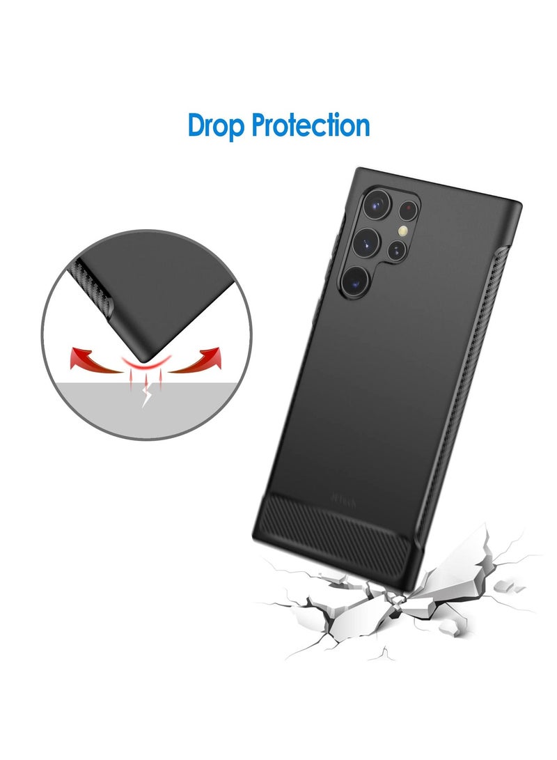 جي تيك جراب نحيف مناسب لهاتف Samsung Galaxy S22 Ultra 5G 6.8 بوصة غطاء هاتف رفيع بامتصاص الصدمات وتصميم من ألياف الكربون باللون الأسود - Image 5
