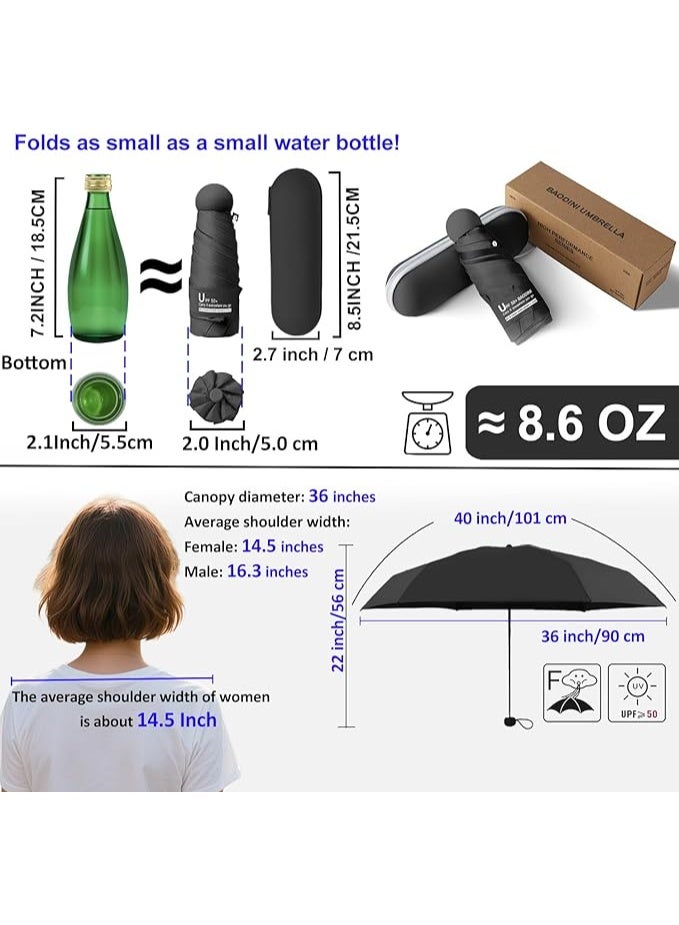 باوديني مستلزمات السفر مظلة صغيرة للحقيبة مع جراب صغيرة مدمجة حماية من الشمس والاشعة فوق البنفسجية خفيفة الوزن جيب فتح وغلق يدوي للنساء - Image 3