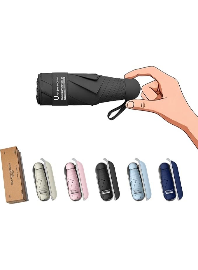 باوديني مستلزمات السفر مظلة صغيرة للحقيبة مع جراب صغيرة مدمجة حماية من الشمس والاشعة فوق البنفسجية خفيفة الوزن جيب فتح وغلق يدوي للنساء - Image 1