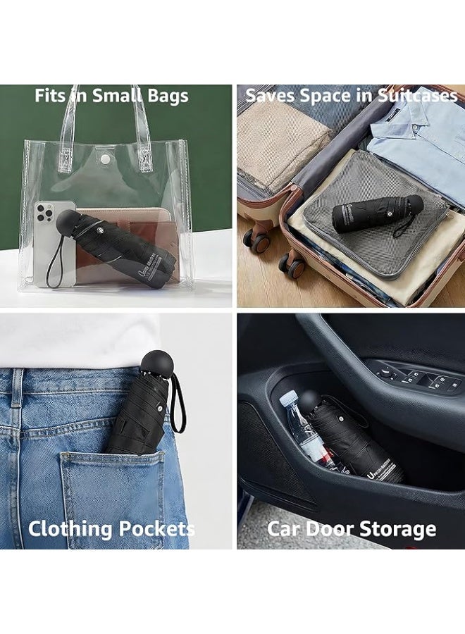 باوديني مستلزمات السفر مظلة صغيرة للحقيبة مع جراب صغيرة مدمجة حماية من الشمس والاشعة فوق البنفسجية خفيفة الوزن جيب فتح وغلق يدوي للنساء - Image 2