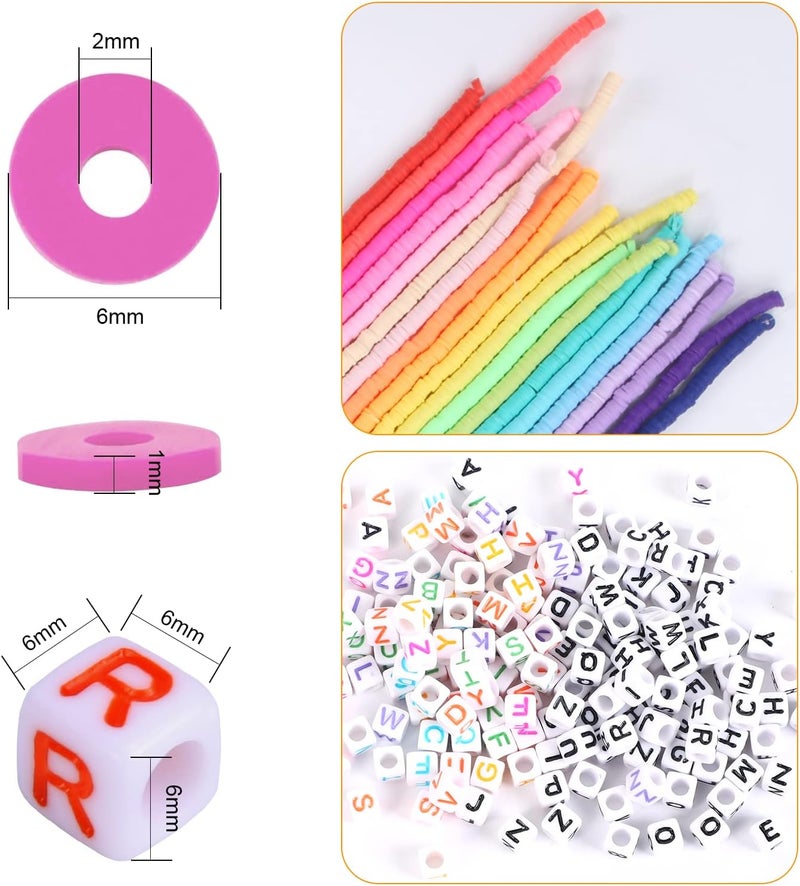 Augshy Clay Beads, 6700 Pcs Clay Beads for Bracelets Making Include Alphabet Letter Beads Round Heishi Jewelry Making Beads Flat Beads for Bracelets Making - Image 3