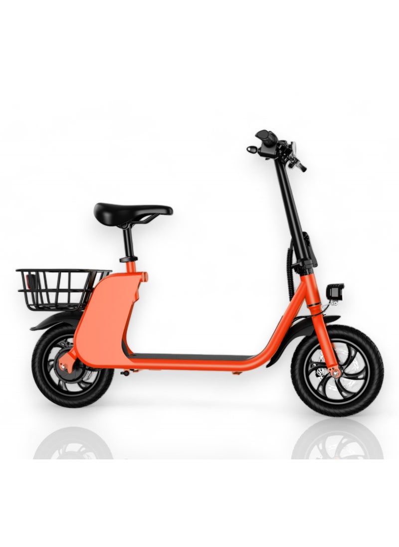 Wind Horse - Premium Foldable Electric Scooter with Seat and Rear Basket, 450W Motor, 36V 8AH Battery, 25-35 KM/h Speed, Carbon Alloy Frame, 12.5 Inches Tires, Disk Brakes, Unisex Comfortable E-Scooter for Adults - Image 1