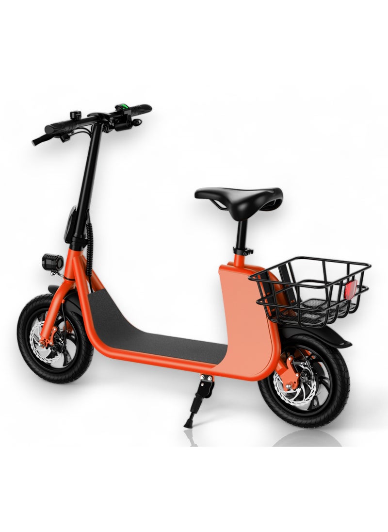 Wind Horse - Premium Foldable Electric Scooter with Seat and Rear Basket, 450W Motor, 36V 8AH Battery, 25-35 KM/h Speed, Carbon Alloy Frame, 12.5 Inches Tires, Disk Brakes, Unisex Comfortable E-Scooter for Adults - Image 1