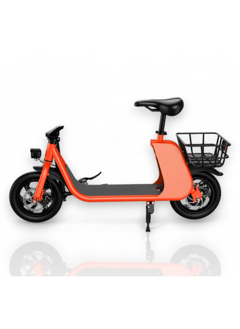 Wind Horse - Premium Foldable Electric Scooter with Seat and Rear Basket, 450W Motor, 36V 8AH Battery, 25-35 KM/h Speed, Carbon Alloy Frame, 12.5 Inches Tires, Disk Brakes, Unisex Comfortable E-Scooter for Adults - Image 1