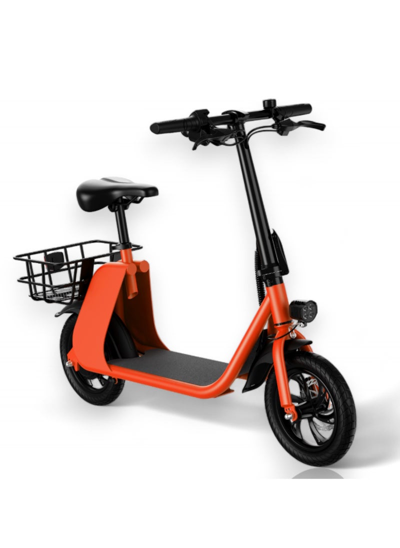 Wind Horse - Premium Foldable Electric Scooter with Seat and Rear Basket, 450W Motor, 36V 8AH Battery, 25-35 KM/h Speed, Carbon Alloy Frame, 12.5 Inches Tires, Disk Brakes, Unisex Comfortable E-Scooter for Adults - Image 1