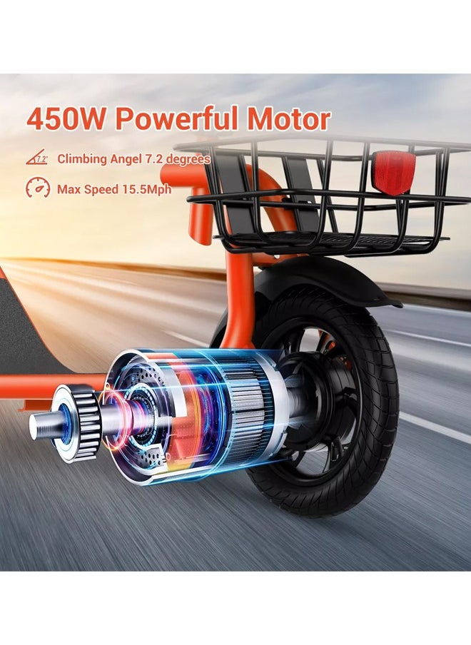 Wind Horse - Premium Foldable Electric Scooter with Seat and Rear Basket, 450W Motor, 36V 8AH Battery, 25-35 KM/h Speed, Carbon Alloy Frame, 12.5 Inches Tires, Disk Brakes, Unisex Comfortable E-Scooter for Adults - Image 1
