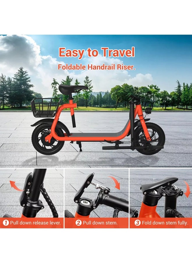 Wind Horse - Premium Foldable Electric Scooter with Seat and Rear Basket, 450W Motor, 36V 8AH Battery, 25-35 KM/h Speed, Carbon Alloy Frame, 12.5 Inches Tires, Disk Brakes, Unisex Comfortable E-Scooter for Adults - Image 1