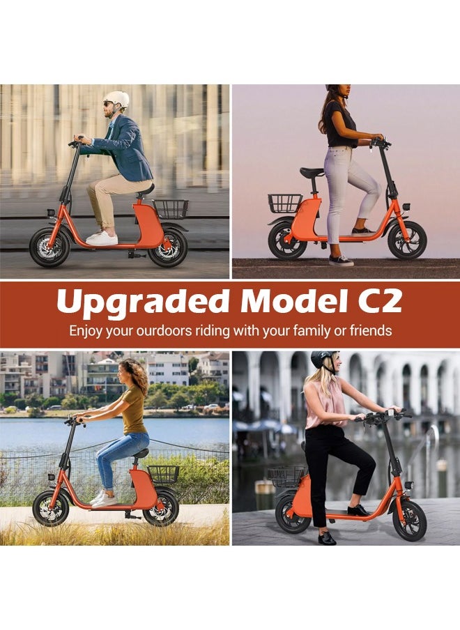 Wind Horse - Premium Foldable Electric Scooter with Seat and Rear Basket, 450W Motor, 36V 8AH Battery, 25-35 KM/h Speed, Carbon Alloy Frame, 12.5 Inches Tires, Disk Brakes, Unisex Comfortable E-Scooter for Adults - Image 1